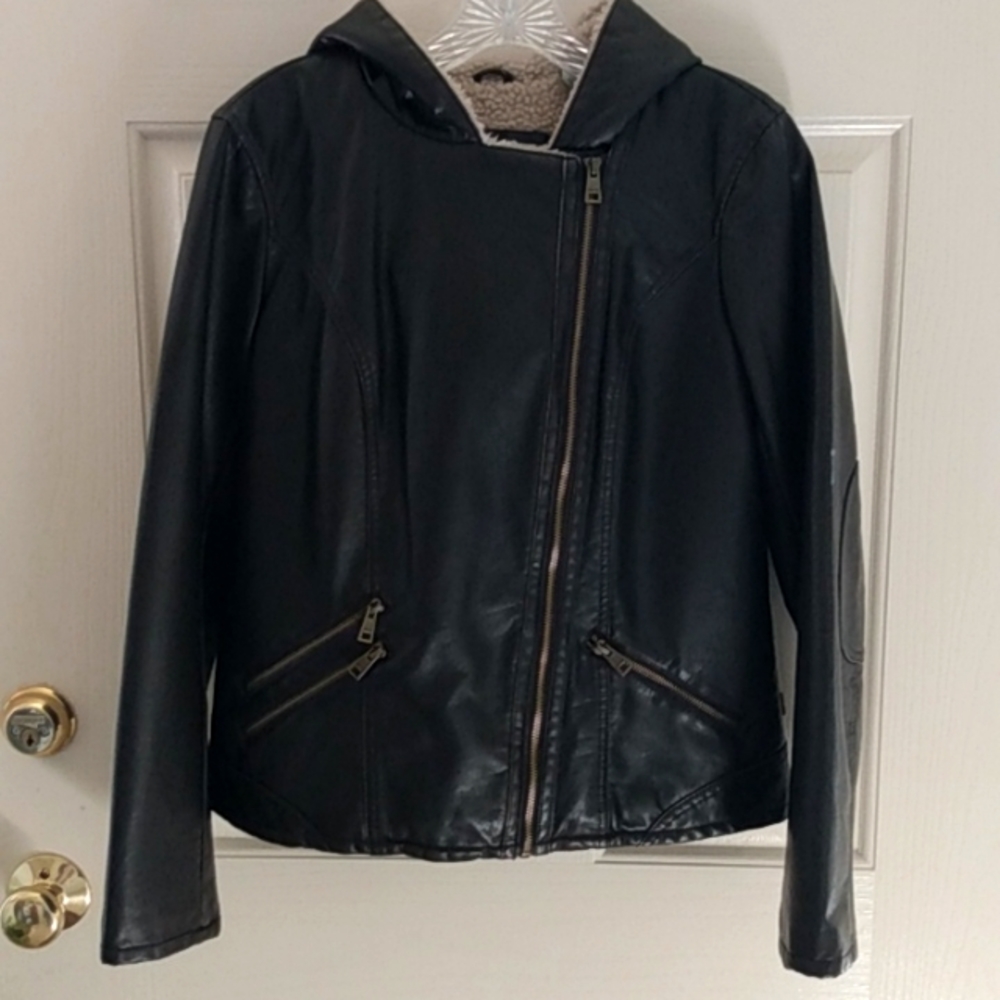 Levi Strauss Women's Faux Leather, Sherpa-Lined Hooded Jacket